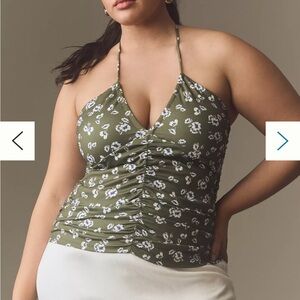 Halter Top Floral Anthropologie Tie Neck Ruched Tank